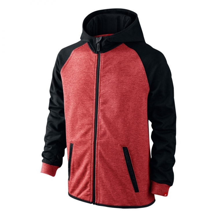 Red Heather Contrast Hoodie – OEM Production Partner A red heather and black contrast raglan zip-up hoodie with a high-neck hood, designed for private label sports brands and bulk contract manufacturing.