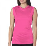 Women's vibrant pink V-neck fitness tank top, lightweight and sleeveless, designed for private label activewear brands and bulk OEM supply.