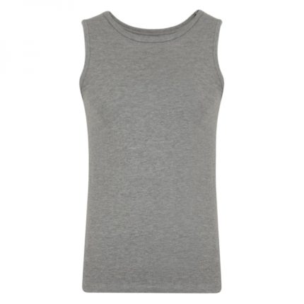 Heather grey sleeveless fitness tank top for men, suitable for bulk OEM manufacturing and private label activewear brands.