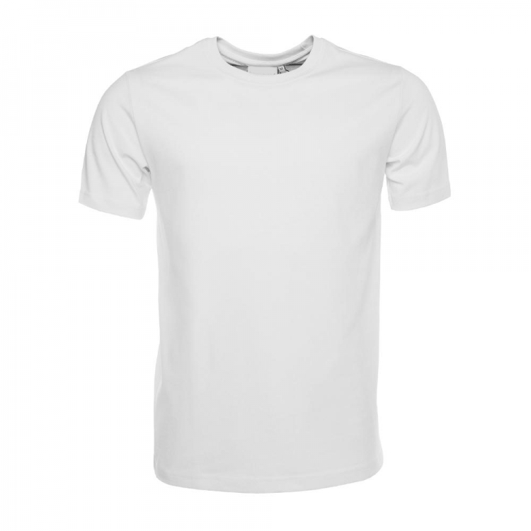 Premium plain white short-sleeve crew neck t-shirt for B2B wholesale, private label apparel, and custom screen printing.