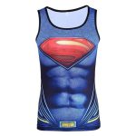 Custom blue men's gym tank top with superhero-inspired 3D muscle sublimation print for bulk manufacturing and private label sportswear brands.