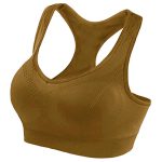Women's olive green seamless sports bra with breathable mesh detailing for bulk B2B fitness apparel manufacturing.