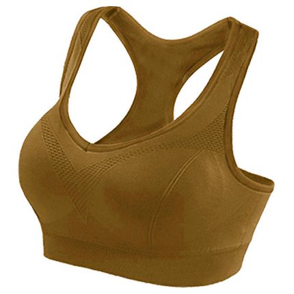 Women's olive green seamless sports bra with breathable mesh detailing for bulk B2B fitness apparel manufacturing.