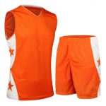 Men's black basketball jersey and shorts with red side panels and "SPIDERS 24" chest branding for bulk B2B manufacturing.