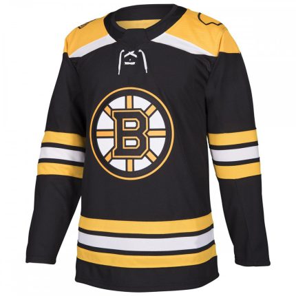 Professional black ice hockey jersey with yellow and white striped sleeves and chest logo for bulk B2B manufacturing.